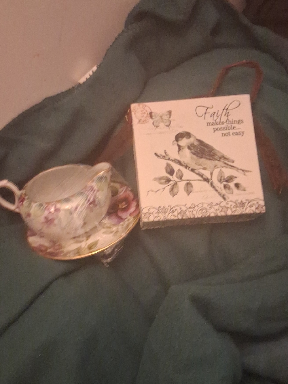 Decorative Teacup and Saucer Set in Cream with Floral Accent